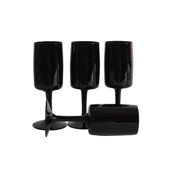 4 Swedish Black Crystal Wine Glasses Bjorkshult Scan by Hans Christian Wagner - Picture 7 of 15